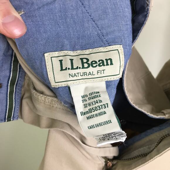 L.L. Bean Chinos Pants Mens Size 32W X 34L 503737 Khaki Natural Fit Flat Front - Picture 6 of 6